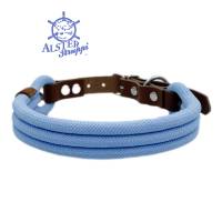 Hundehalsband, verstellbar, hellblau, cognac, Leder und Schnalle Bild 3