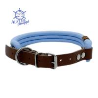 Hundehalsband, verstellbar, hellblau, cognac, Leder und Schnalle Bild 5