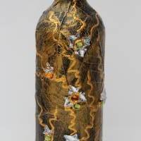 Dekoflasche GLITZERBLÄTTCHEN Upcycling dekorierte bemalte Flasche Flaschenkunst Dekoration Collage Herbstdeko Bild 2