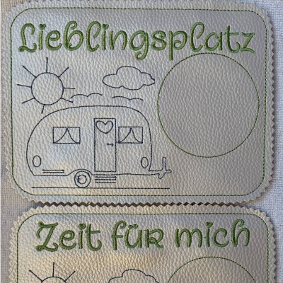 Stickdatei Mug Rug Untersetzer Wohnwagen, Wohnmobil, Camper, Camping, Urlaub Maschinenstickerei
