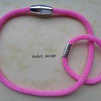 Häkelarmband, gehäkeltes Perlenarmband * Pretty Pink Bild 2