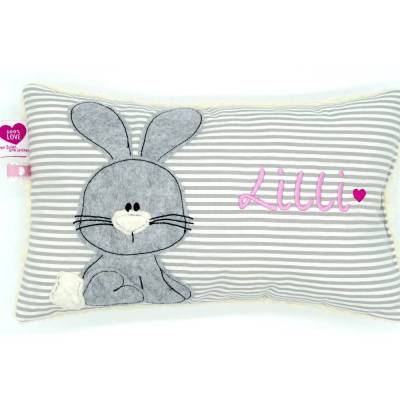 Kuschelkissen Sitzender Hasen Wunschnamen Taufkissen Geburtskissen - Schmusekissen Kissen mit Namen