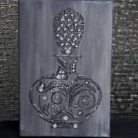 Acrylbild FLACON IN GRAU elegante Grautöne mit Glitzersteinchen auf einem Keilrahmen Collage Parfumflacon Bild 2