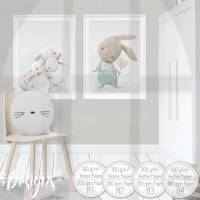 Kinderzimmer Bilder [A3] Hasen Familie Baby-Zimmer-Bild Tiere Poster  | Fluffy Hugs Bild 5