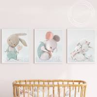 Kinderzimmer Bilder [A3] Hasen Familie Baby-Zimmer-Bild Tiere Poster  | Fluffy Hugs Bild 7