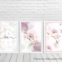 *LOVE FLOWERS...* 3er Set in Pastel Rosa Aquarell Handlettering Print Poster Kunstdruck Bild mit Spruch Spruch Geschenk Bild 2