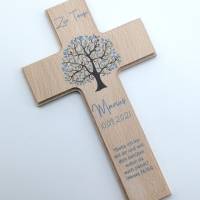 Taufkreuz / Kinderkreuz personalisiert "Baum blau" Wandkreuz aus Holz Bild 1