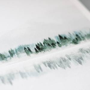 Kunstdruck Aquarell Nebeliger Wald, see Kunstdruck, skandinavische Wandkunst Bild 5