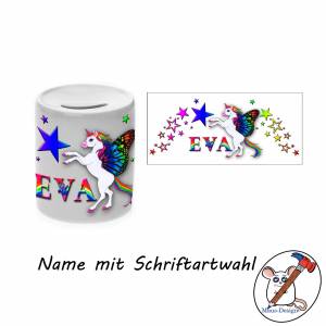 Spardose Motiv Einhorn mit Name / Personalisierbar / Regenbogen / Sparschwein / Sparbüchse Bild 2