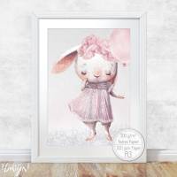Kinderzimmer Dekoration [A3] Mädchen Hase Babyzimmer Bilder Tiere Poster  | Fluffy Hugs Bild 1