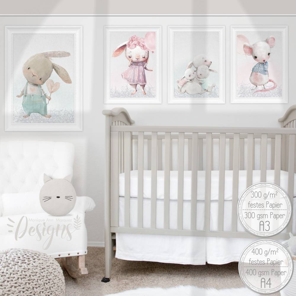 Kinderzimmer Dekoration [A3] Mädchen Hase Babyzimmer Bilder