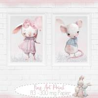 Kinderzimmer Dekoration [A3] Mädchen Hase Babyzimmer Bilder Tiere Poster  | Fluffy Hugs Bild 5