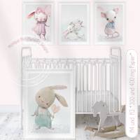 Kinderzimmer Dekoration [A3] Mädchen Hase Babyzimmer Bilder Tiere Poster  | Fluffy Hugs Bild 6