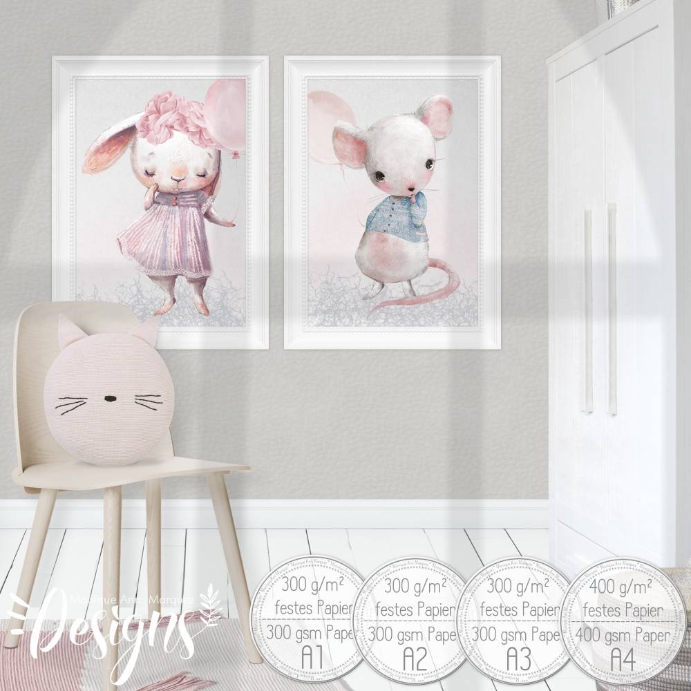 Bilder Babyzimmer Mädchen Kinderzimmer [A3] Dekoration Hase