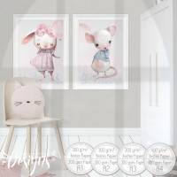 Kinderzimmer Dekoration [A3] Mädchen Hase Babyzimmer Bilder Tiere Poster  | Fluffy Hugs Bild 7