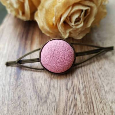 Haarklammer mit einem rosa Stoff Cabochon bronzefarbe