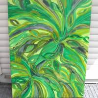 Acrylbild STURM IM BLÄTTERWALD Acrylmalerei Gemälde abstrakte Blüten auf einem Keilrahmen grünes Bild abstrakte Blätter Bild 2