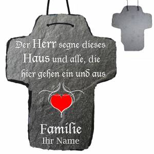 Schieferkreuz "Der Herr segne..." mit Familienname / Türschild / Türkreuz / Haustüre / Wohnungstüre Bild 2