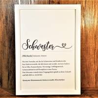 Definition Schwester personalisiert - Poster beste Schwester - Geschenk fürs Schwesterherz - Geburtstagsgeschenk Bild 1