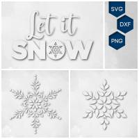 Schneegestöber PAKET - Zwei Schneekristalle und Schriftzug "Let it snow" Bild 2