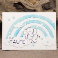 Glückwunschkarte zur Taufe mit Regenbogen-Motiv und Elefant, Babykarte Bild 1