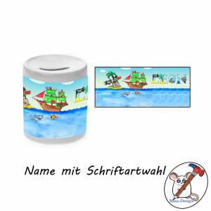 Spardose Motiv Pirat mit Name / Personalisierbar / Insel / Schatz / Sparbüchse / Sparschwein Bild 2