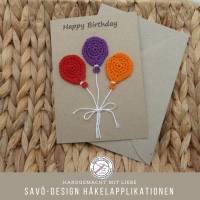 Grusskarte mit Luftballons, Karte Häkelkarte Glückwunschkarte Geburtstag feiern, Vlentinstag Bild 2