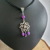 Blumen Anhänger im Kelten & Wikinger Look/ Halskette mit Achat Perlen/ Keltischer Knoten Schmuck Bild 5