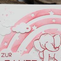 Glückwunschkarte zur Taufe mit Regenbogen-Motiv und Elefant, Babykarte Bild 3