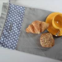 Brotbeutel "de luxe" Leinen hellgrau/ grau-gepunktet mit Baumwollkordel Bild 1