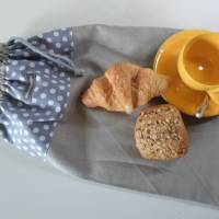 Brotbeutel "de luxe" Leinen hellgrau/ grau-gepunktet mit Baumwollkordel Bild 3