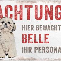 Hundeschild ACHTUNG! (Shih Tzu) mit Hundename, wetterbeständiges Warnschild Bild 1