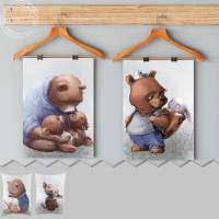 Kinderzimmer Poster [A3] Bär & Hase Babyzimmer Bilder Tiere Dekoration  | Fluffy Hugs Bild 9