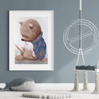 Kinderzimmer Poster [A3] Bär & Hase Babyzimmer Bilder Tiere Dekoration  | Fluffy Hugs Bild 3