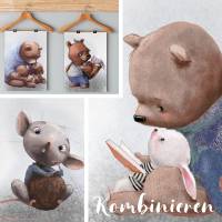 Kinderzimmer Poster [A3] Bär & Hase Babyzimmer Bilder Tiere Dekoration  | Fluffy Hugs Bild 7