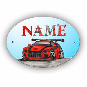 Türschild Motiv Auto mit Name / Personalisierbar / rennauto / Sportwagen / Jungen Bild 1
