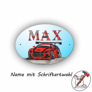 Türschild Motiv Auto mit Name / Personalisierbar / rennauto / Sportwagen / Jungen Bild 2