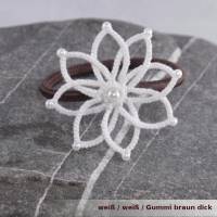 verspieltes zartes Haargummi Dahlia aus Baumwolle mit Glas(wachs)perlen und kleinen Glasperlchen Bild 6
