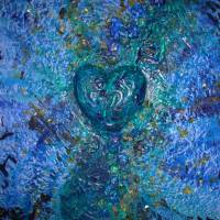 Collage DEEP BLUE HEART auf einem Keilrahmen Geschenk zum Valentinstag Muttertag Hochzeitstag Acrylmalerei Herzbild Bild 1