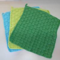 Waschlappen gestrickt aus Baumwolle 3 Stück *grün* Bild 1