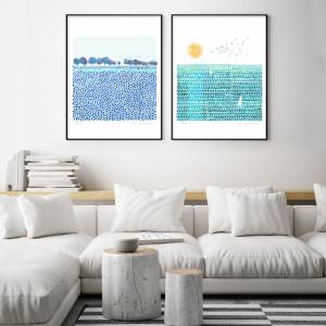 Aquarelldruck 2-er Set, blaue Wiese, grünes Meer für Küche, Wohnzimmer, Schlafzimmer, Büro, Arztpraxis oder Wartezimmer Bild 7