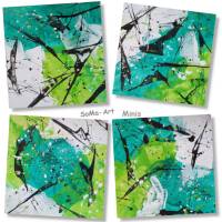 Acrylbilder im 4-er Set auf Künstlerpapier. Ungerahmt in leuchtenden Grüntönen, kleine Kunst für die Sinne, Bild 2