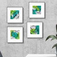 Acrylbilder im 4-er Set auf Künstlerpapier. Ungerahmt in leuchtenden Grüntönen, kleine Kunst für die Sinne, Bild 4