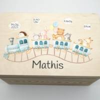 Erinnerungskiste Baby mit Namen "Waldtiere Zug" Geburtsdatum Erinnerungsbox für Kinder Bild 5