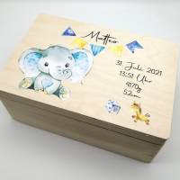 Erinnerungskiste Baby mit Namen "Elefant Wimpelkette" Geburtsdatum Erinnerungsbox für Kinder Bild 5
