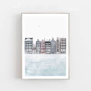 Aquarelldruck Amsterdam, abstrakte Kunst für Küche, Wohnzimmer, Schlafzimmer, Büro, Arztpraxis oder Wartezimmer Bild 1