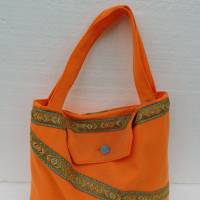 Einkaufstasche orange , kleiner Stoffbeutel , Shopping bag , Unikat Bild 5