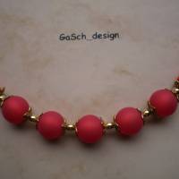Häkelkette, gehäkeltes Perlencollier * Rotes Goldschätzchen Bild 2