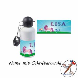 Aluminium Trinkflasche Pony mit Name / Personalisierbar / 500ml Bild 2