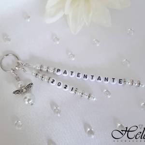 Personalisierter Schlüsselanhänger Schutzengel Perlen Strasssteine Schwangerschaft verkünden Muttertag Ostern Bild 1